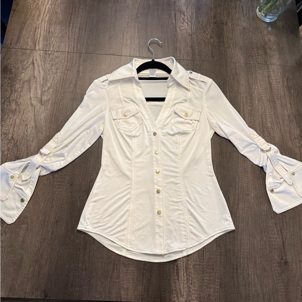 Cache White Button-Up Top - Picture 4 of 5
